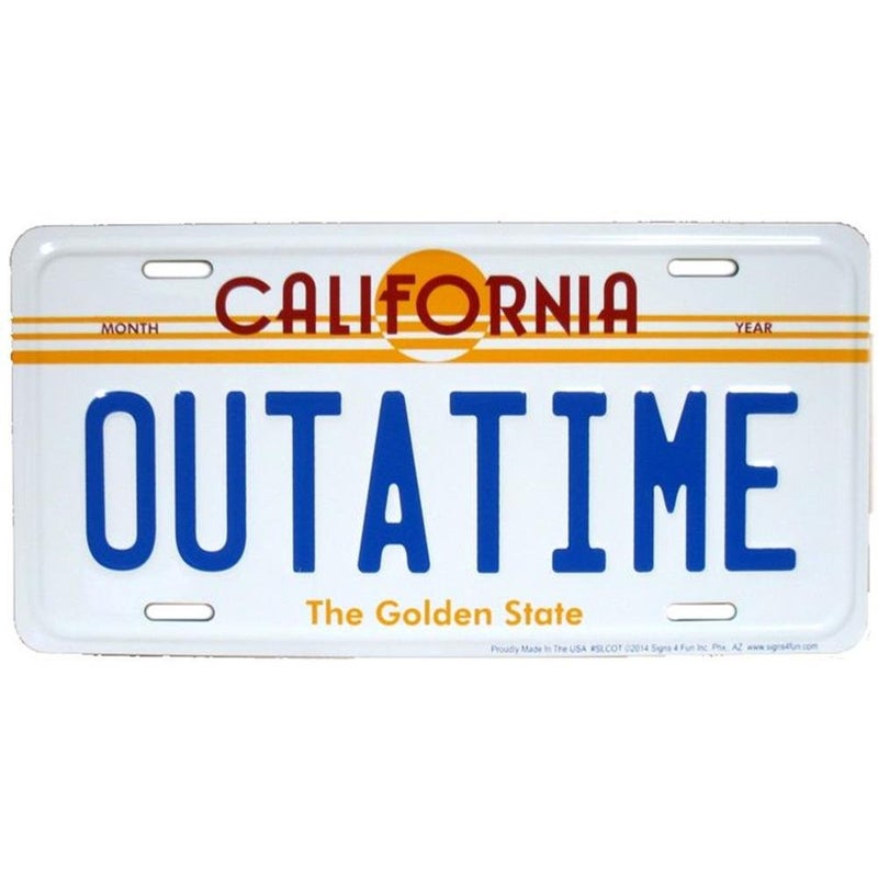 Signs 4 Fun Parody License Plate | Outatime | 12â€ x 6â€ Decorative License Plate | Decoration Plate for Vehicle/Wall | Man Cave Decorations | Made in The USA